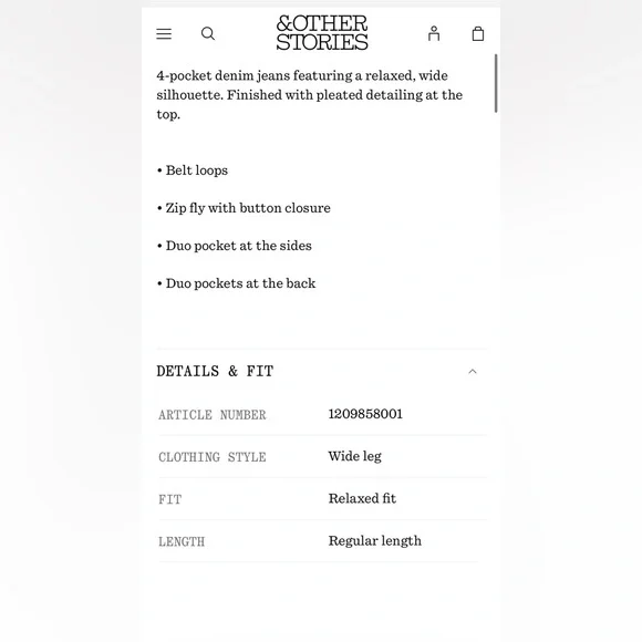 & Other Stories Pleated Wide Leg Trouser Jeans Size 12 - Picture 3 of 8